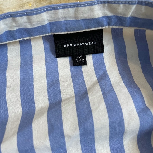 Who What Wear Blue Stripe Ruffle Shirt blouse - Picture 3 of 5